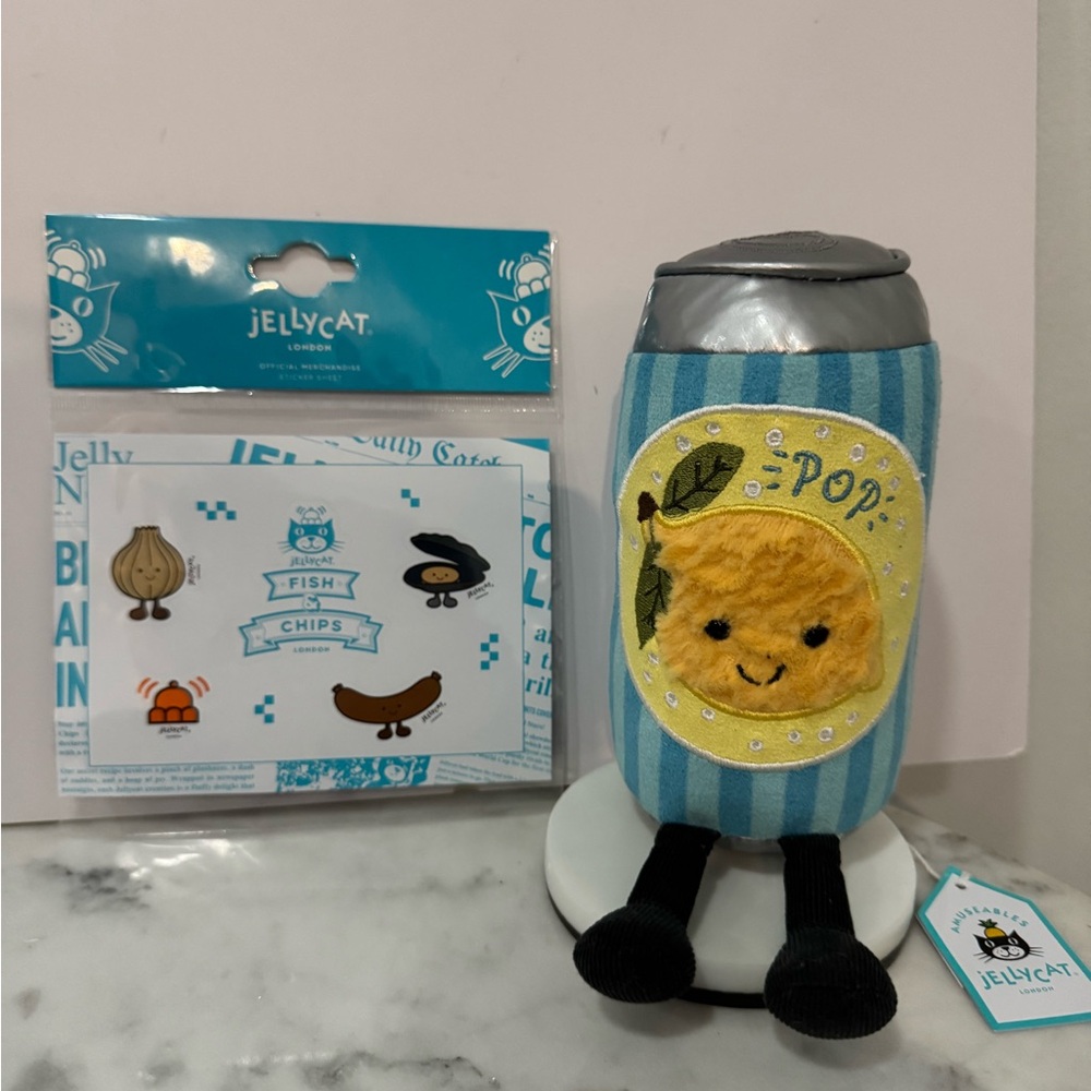 Jellycat Selfridges UK Jesse Lemon Can Pop Plush with stickers - Picture 4 of 4
